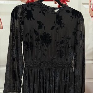 Elegant Black Velvet Floral Dress